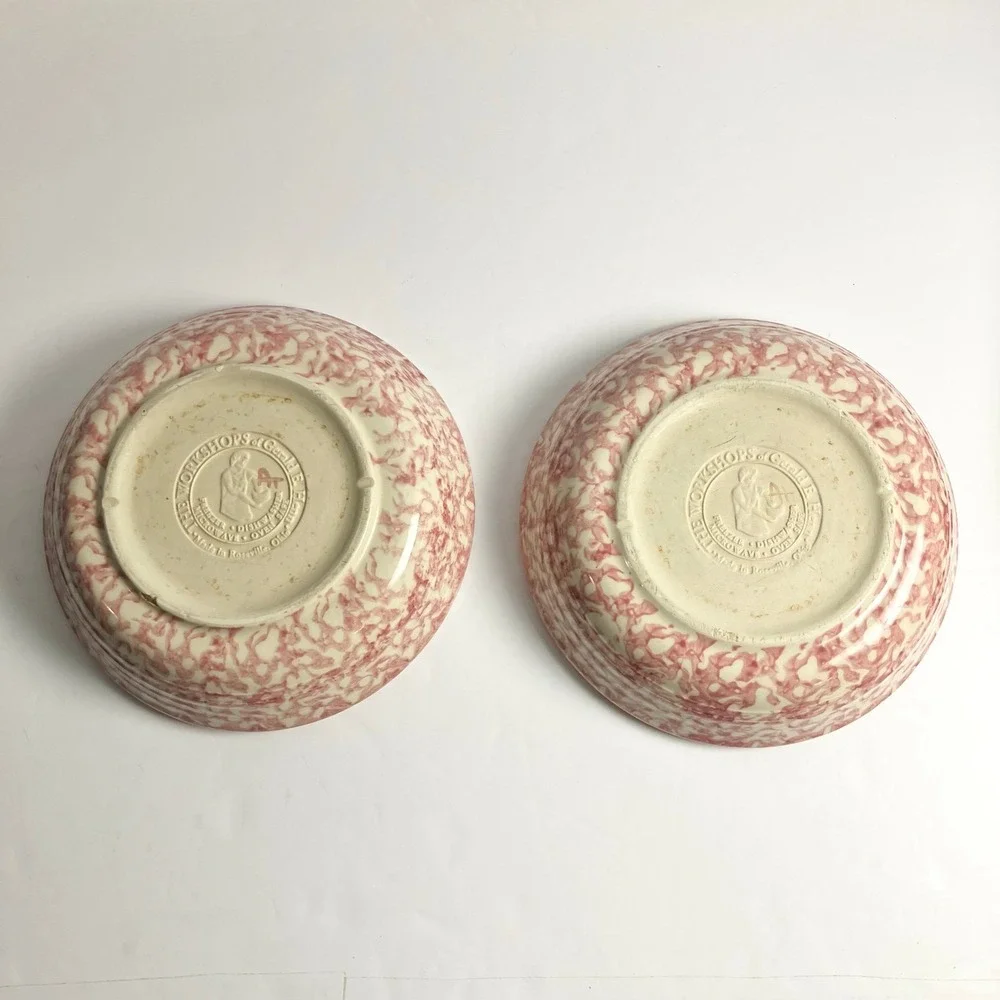 Set of 2 Pink Roseville Pottery Sponge Ware 8